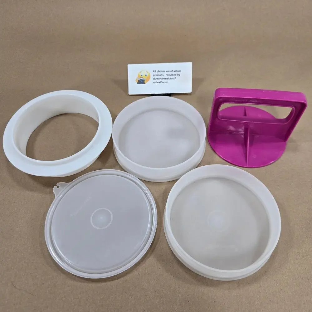 Tupperware Large 5' Hamburger Patty Press w/ 6 Keepers #1927